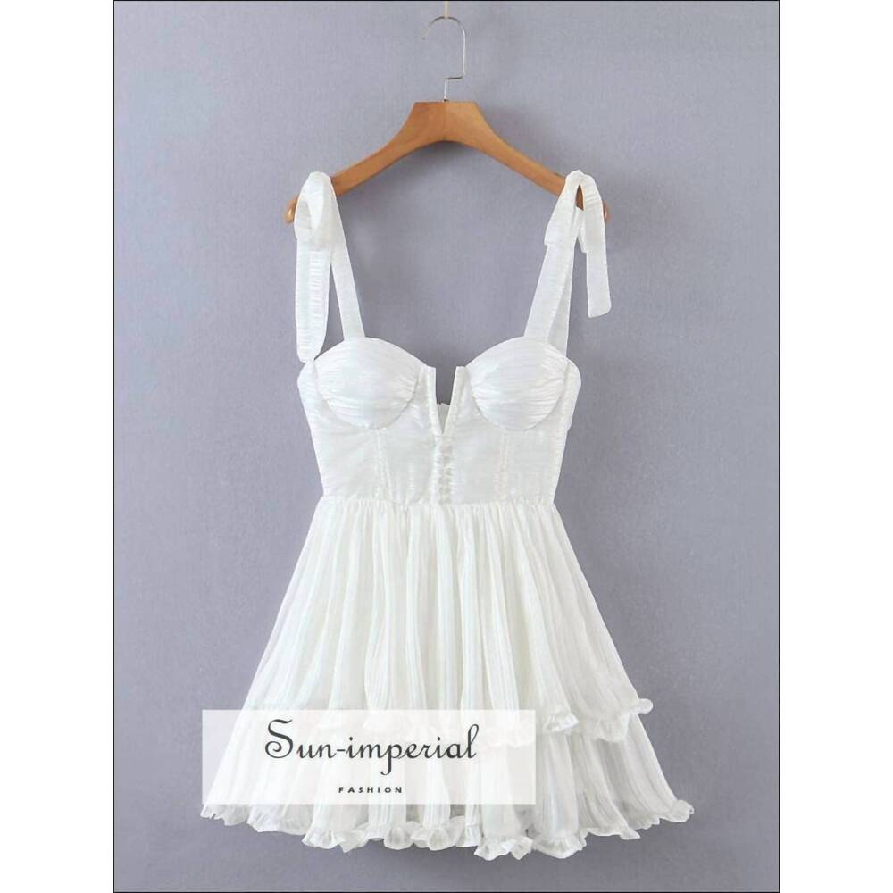 NEW SUN IMPERIAL women's tie cami strap spliced neck corset mini dress in white